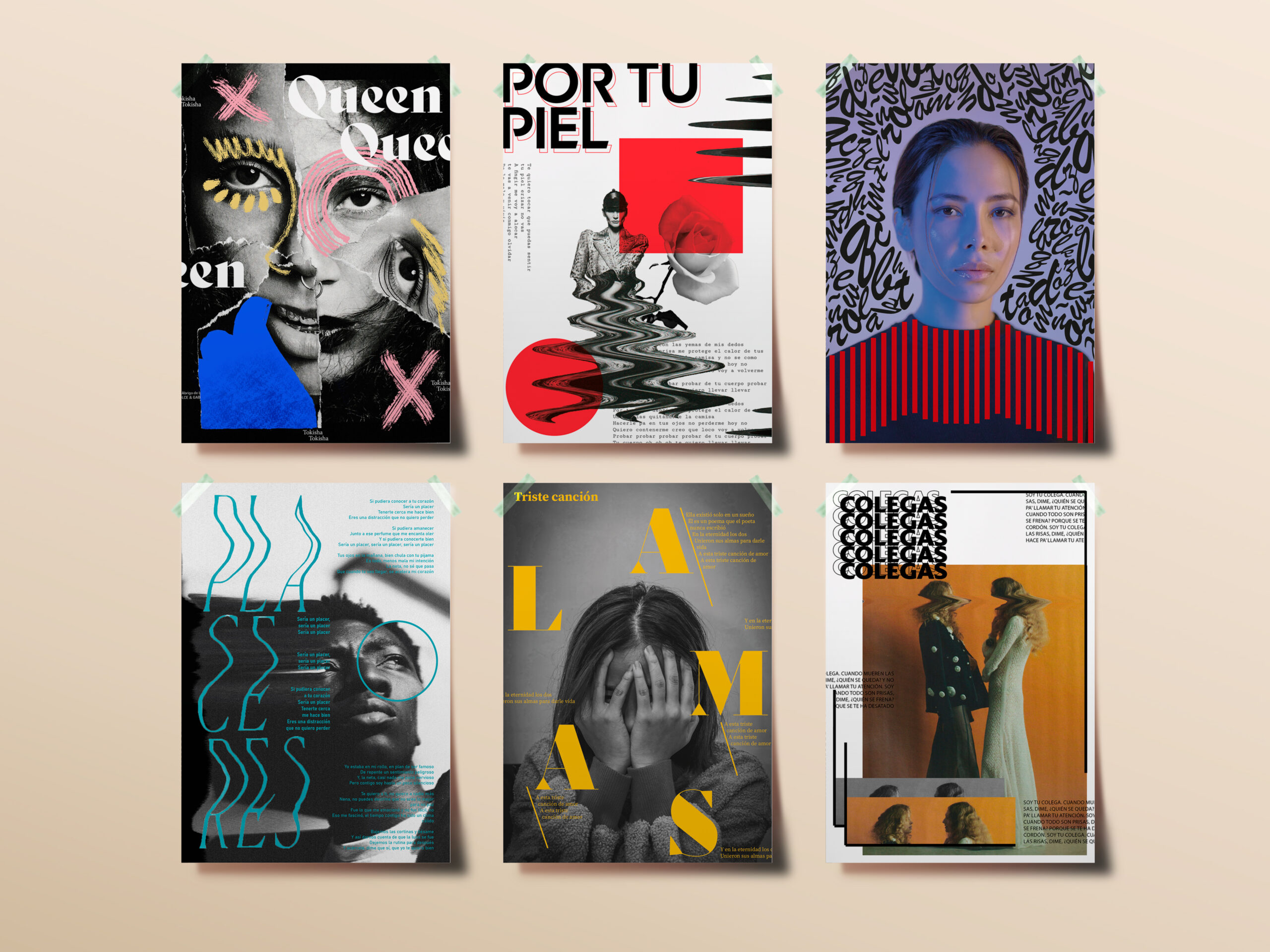 Conjunto de carteles con diferentes técnicas